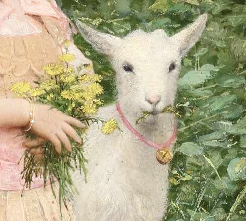 Tableaux et dessins Tableaux XIXe siècle - Une poupée avec sa chèvre de compagnie - Georges Croegaert (1848-1923)
