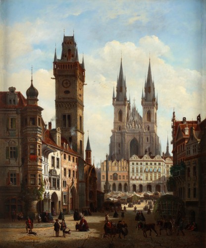 Tableaux et dessins Tableaux XIXe siècle - Vue de Prague avec l'église Notre-Dame du Tyn - Emile de Cauwer