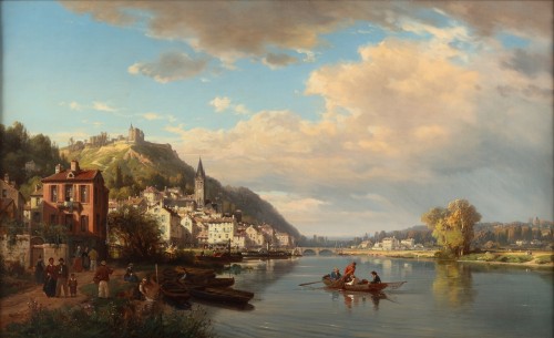 Paintings & Drawings  - A view of Dinant - Charles Kuwasseg (1838- 1904)