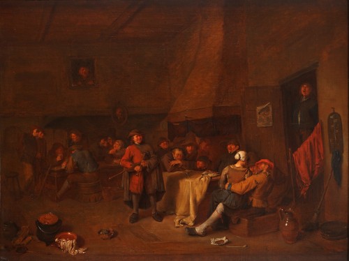 Tableaux et dessins Tableaux XVIIe siècle - Paysan fumant, faisant l'amour et jouant de la cornemuse. - Egbert van Heemskerck