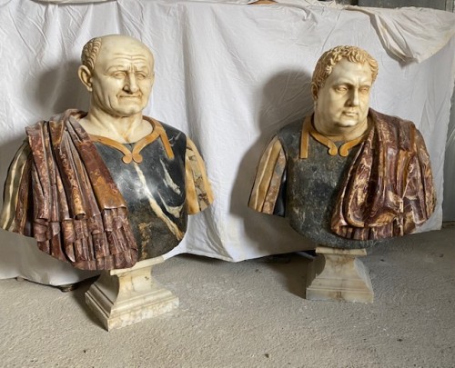 Paire de bustes d'empereurs Romains en marbre, Italie fin 19e - Sculpture Style Napoléon III