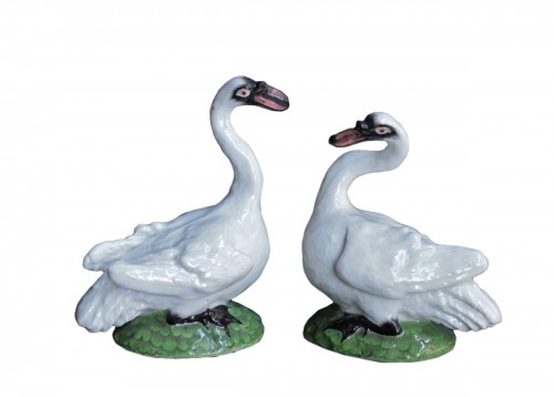 Pair of swans in Meissen porcelain, circa 1745