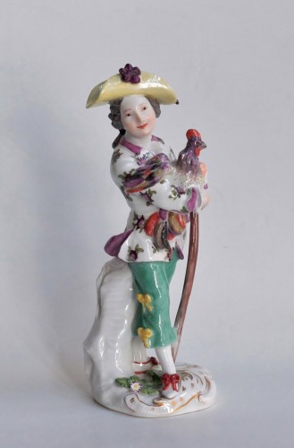  Le jeune homme à la poule, porcelaine de Meissen vers 1750 - Céramiques, Porcelaines Style Louis XV