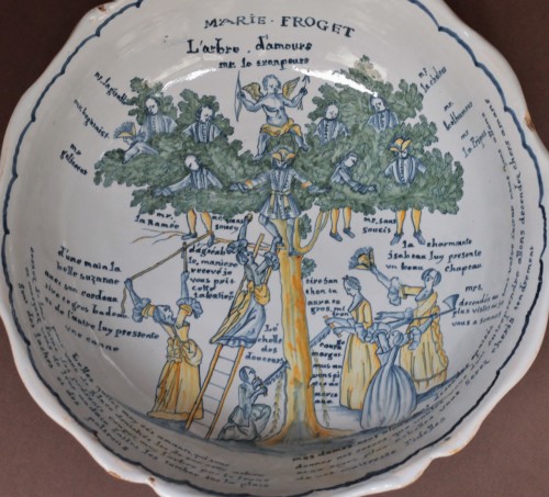 Nevers earthenware bowl with the tree of love, dated 1770 - 