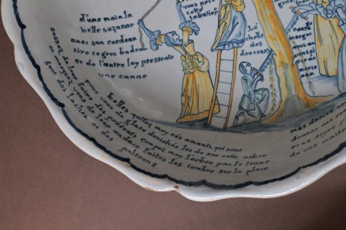 18th century - Nevers earthenware bowl with the tree of love, dated 1770