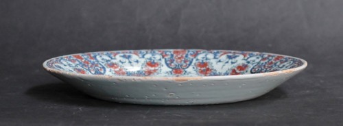 Porcelain & Faience  - Rouen earthenware plate decorated with blue and red mantling