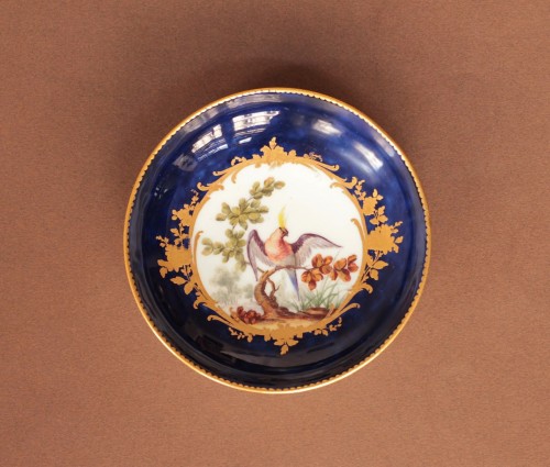 Porcelain & Faience  - Cup and saucer in soft Sèvres porcelain, lapis blue background, 18th centur