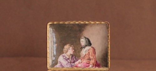 Antiquités - Boîte tabatière en émail et monture en laiton Allemagne vers 1775
