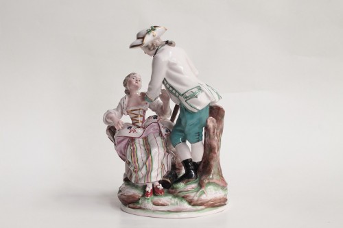 Couple of hunters in Niderviller earthenware, Custine period 18th century - Porcelain & Faience Style 