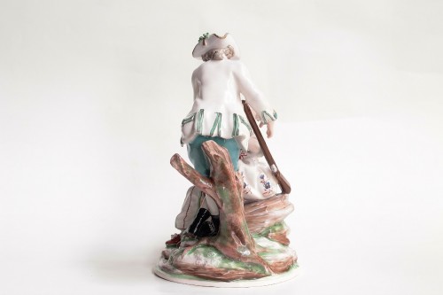Couple of hunters in Niderviller earthenware, Custine period 18th century - 