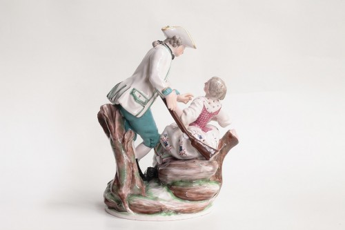 18th century - Couple of hunters in Niderviller earthenware, Custine period 18th century