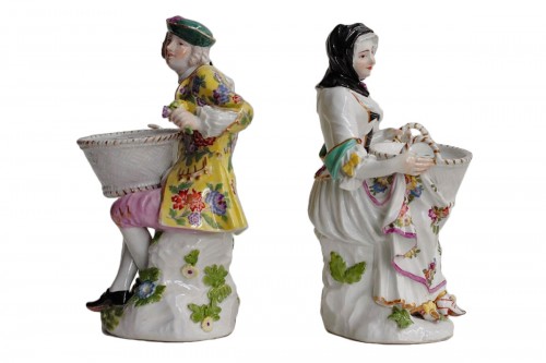 Pair of Meissen statuettes of a gardener and a window box, 18th c.