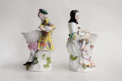 Antiquités - Pair of Meissen statuettes of a gardener and a window box, 18th c.