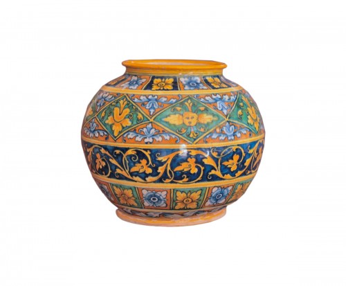 Faenza, vase de pharmacie boule "a quartieri" vers 1550-1560