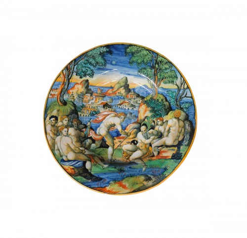 Dish in majolica of Urbino, workshop of Guido Durantino, Circa 1535-1540