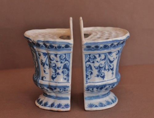 Pair of Marseille earthenware bouquetières, marked and dated 1743. - 