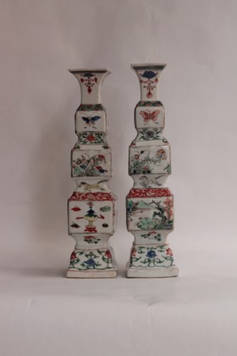 Porcelain & Faience  - Big quadrangular vases from famille verte