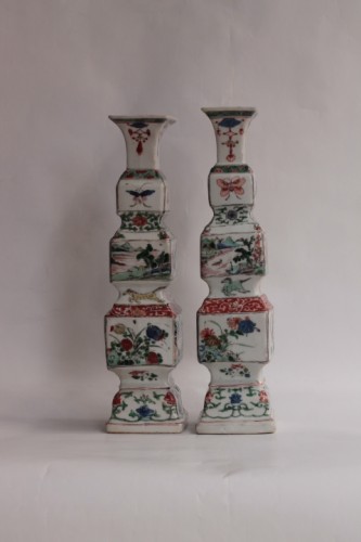 17th century - Big quadrangular vases from famille verte