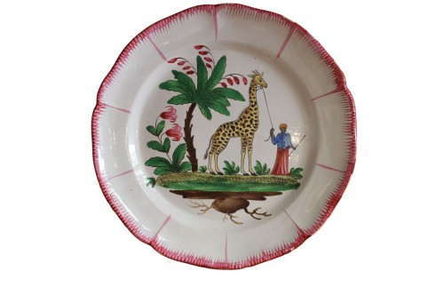 Plat à la girafe en faïence des Islettes - Bois d'Epense, vers 1827