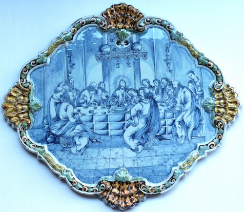 Oval plate in Delft earthenware with decoration the Last Supper,18th century - Porcelain & Faience Style Louis XV