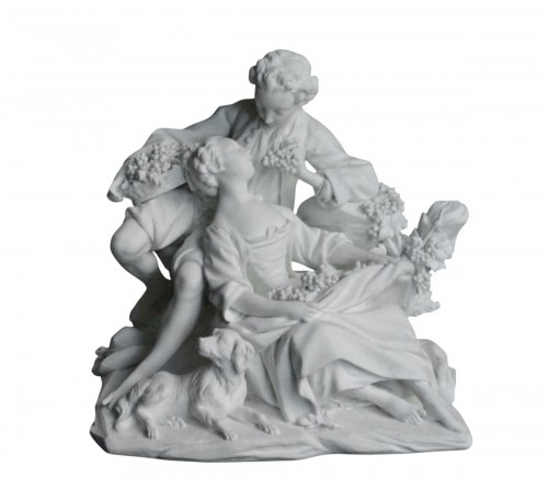 Vincennes-Sèvres porcelain biscuit group depicting grape eaters, c. 1755 