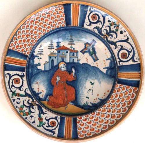Dish in Deruta majolica (Italy) with Saint Francis of Assis, 16th c. - Porcelain & Faience Style Renaissance
