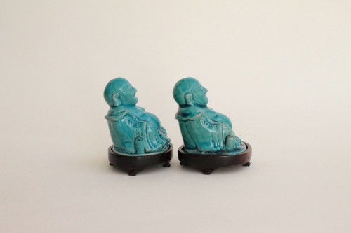 18th century - Two incense burners depicting Buadai, China porcelain, Kangxi period