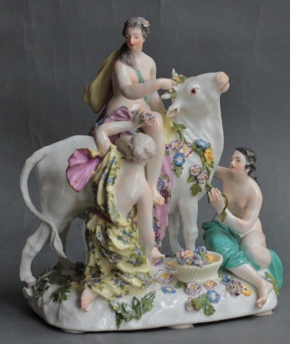 Groupe l'enlèvement d'Europe en porcelaine de Meissen, modèle de Kandler, 1750. - Porcelain & Faience Style Louis XV