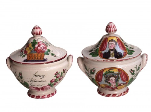 Two small earthenware soup bowls from Les Islettes-Bois d'Epenses, Dupré, 1