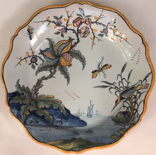 Rouen earthenware plate with landscape decoration c. 1740-50 - Porcelain & Faience Style Louis XV