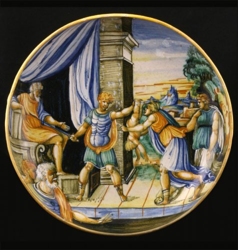 Porcelain & Faience  - Urbino Maiolica Dish depicting the judgment of Solomon