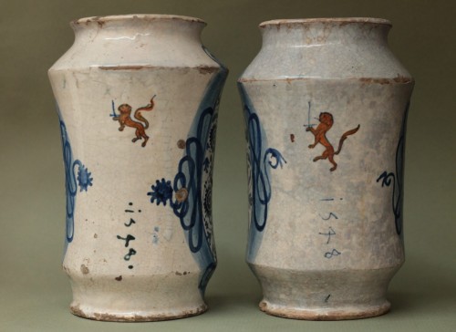 Pair of albarelli from Deruta or Castel-Durante - Porcelain & Faience Style 