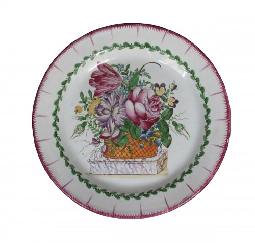 Les Islettes earthenware plate "à la corbeille fleurie" after Dupré, 19th c