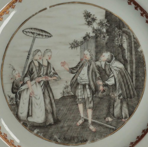 China porcelain, plate with grisaille decoration, qianlong period, 18th. - 