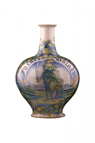 Deruta, vase bouteille de pharmacie, avec Judith et Holopherne, XVIe siècle