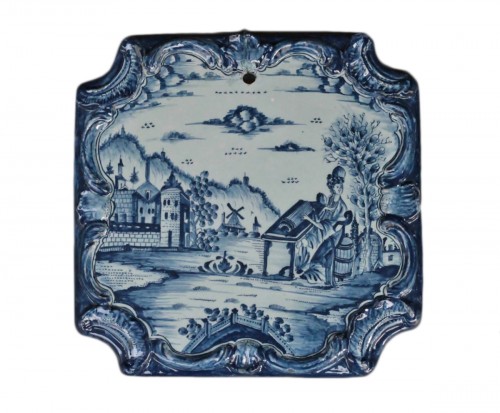 Square Tile Picture in Delftware, PVB mark Circa 1740-1750.