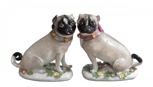 Pugs in Meissen porcelain (Saxony, Germany), circa 1745