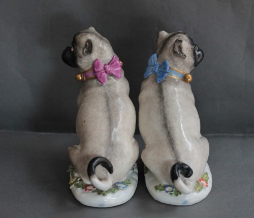 Antiquités - Pugs in Meissen porcelain (Saxony, Germany), circa 1745