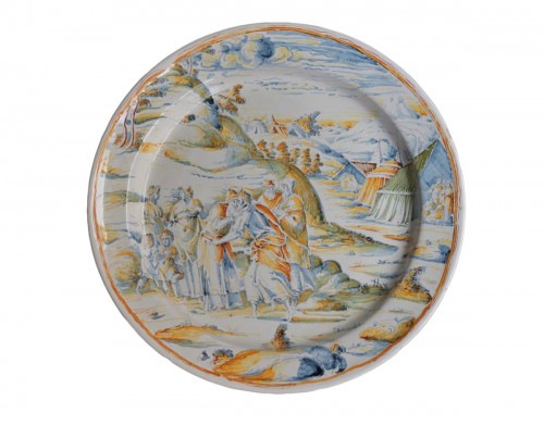 Faenza dish &quot;a compendario&quot; Jacob and Esau, Maestro di panneggi, circa 1585