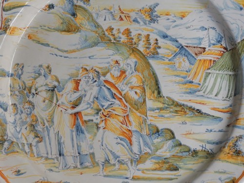 Porcelain & Faience  - Faenza dish &quot;a compendario&quot; Jacob and Esau, Maestro di panneggi, circa 1585