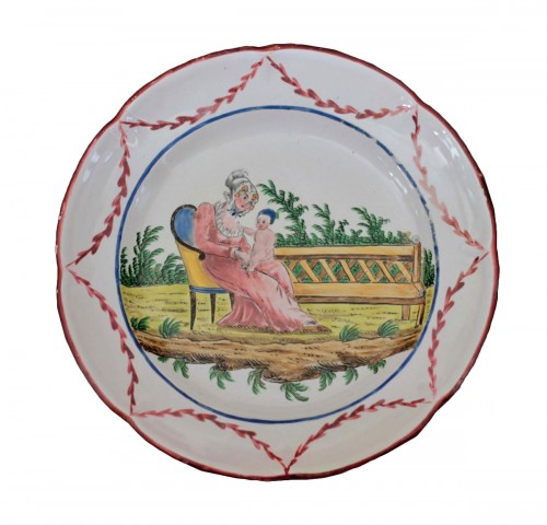 Plate in faience of Les Islettes, workshop of Dupré, beginning of the 19th.