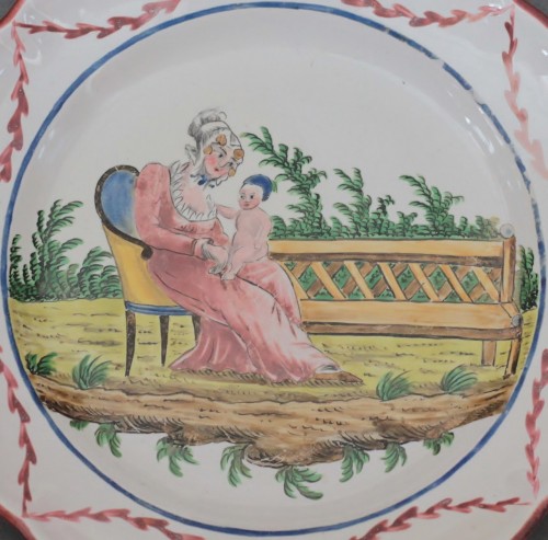 Plate in faience of Les Islettes, workshop of Dupré, beginning of the 19th. - Porcelain & Faience Style Directoire