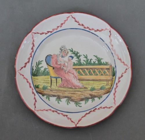 Directoire - Plate in faience of Les Islettes, workshop of Dupré, beginning of the 19th.