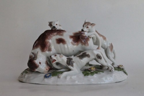 Louis XV - Meissen group representing a hunting scene, circa 1745.