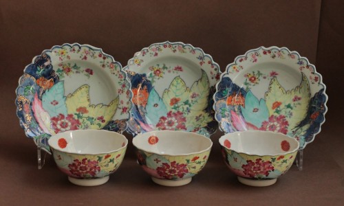 Bols et soucoupes creuses en porcelaine de Chine feuille de tabac, 18e siècle - Céramiques, Porcelaines Style Louis XVI