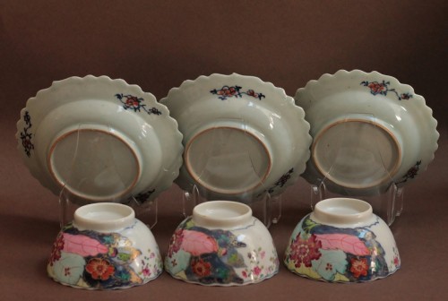 Céramiques, Porcelaines  - Bols et soucoupes creuses en porcelaine de Chine feuille de tabac, 18e siècle