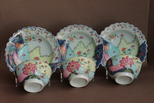 Louis XVI - Bols et soucoupes creuses en porcelaine de Chine feuille de tabac, 18e siècle