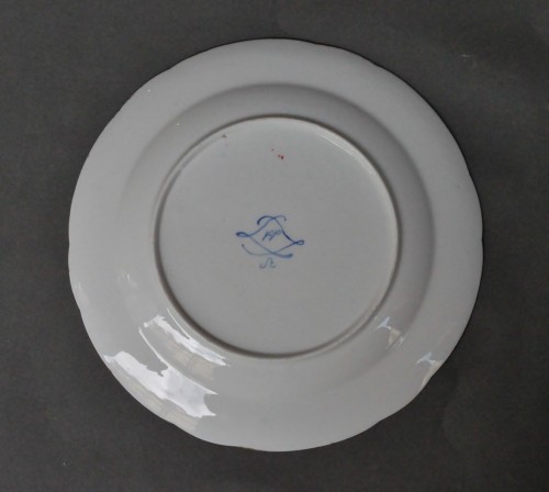Porcelain & Faience  - Plate in soft porcelain of Sevres of the service &quot;festoons blue memories&quot;