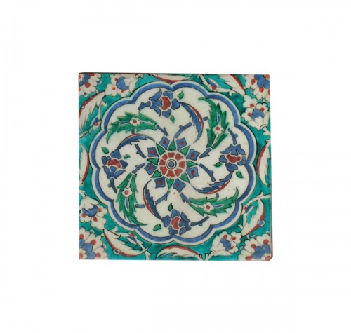 Iznik siliceous ceramic tile with turquoise background, circa 1575