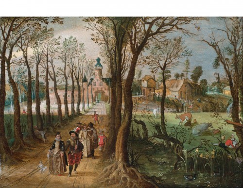 Sébastien VRANCX ( 1575 - 1647) - Elegant figures in the park of a castle